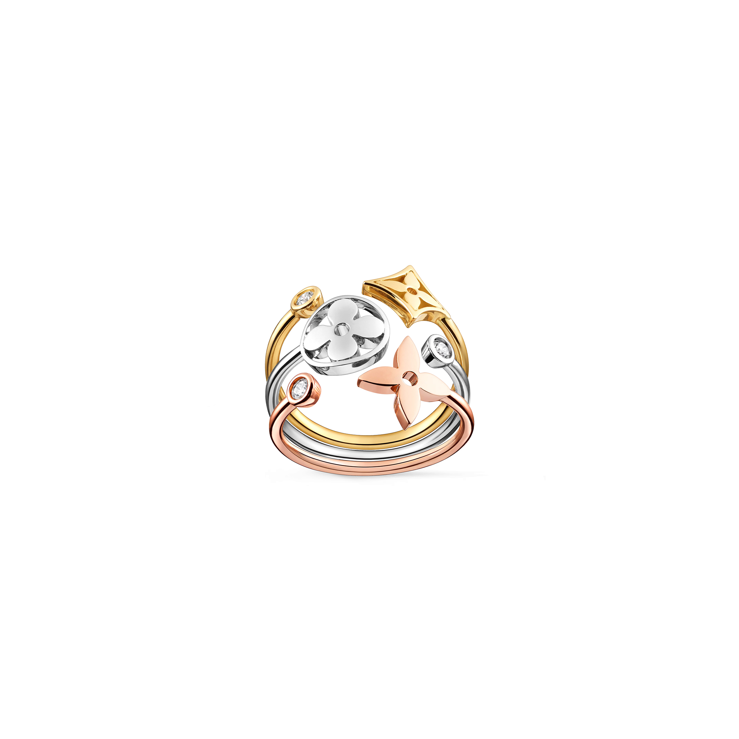 LOUIS VUITTON IDYLLE BLOSSOM RING, 3 GOLDS AND DIAMONDS Q9F15A